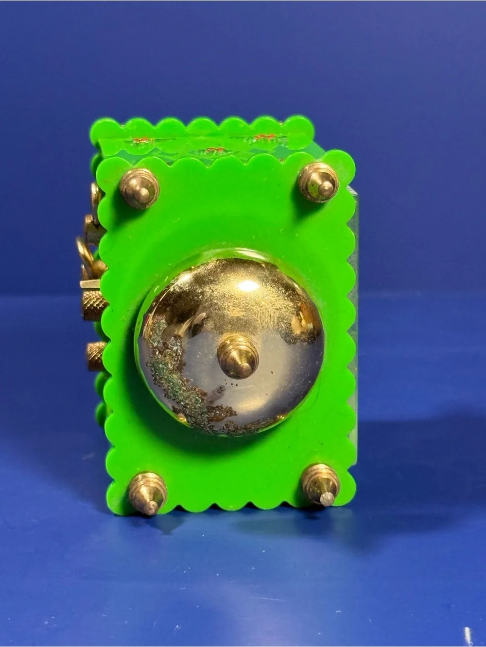 Vintage Elgin Alarm Clock – West Germany – Works – Mini 4” - Green w Gold Accent